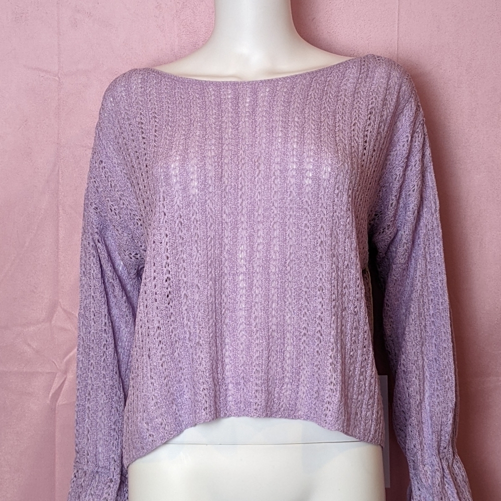 Urban Outfitters Purple Knit Wide Neck Long Sleeve Tie Wrist Top size Small